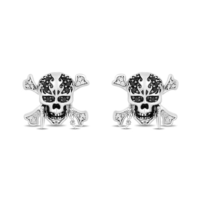 Disney Treasures Pirates of the Caribbean 0.145 CT. T.W. Black and White Diamond Skull Stud Earrings in Sterling Silver