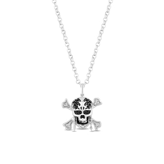 Disney Treasures Pirates of the Caribbean 0.145 CT. T.W. Black and White Diamond Skull Pendant in Sterling Silver – 20"