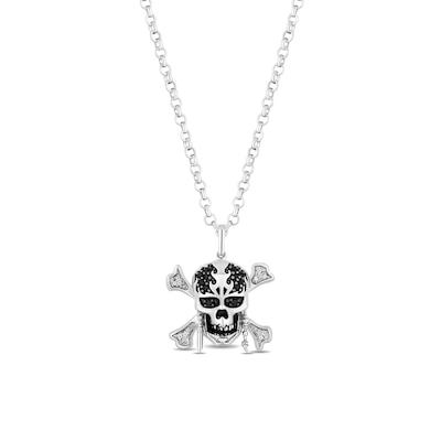 Disney Treasures Pirates of the Caribbean 0.145 CT. T.W. Black and White Diamond Skull Pendant in Sterling Silver – 20"