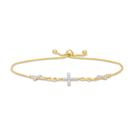 0.23 CT. T.W. Diamond Alternating Infinity Loop Cross Bolo Bracelet in 10K Gold – 10"