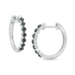 0.25 CT. T.W. Black Diamond Alternating Geometric Hoop Earrings in Sterling Silver