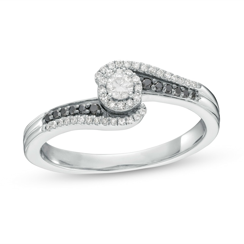 0.24 CT. T.W. Black and White Diamond Frame Bypass Promise Ring in Sterling Silver|Peoples Jewellers