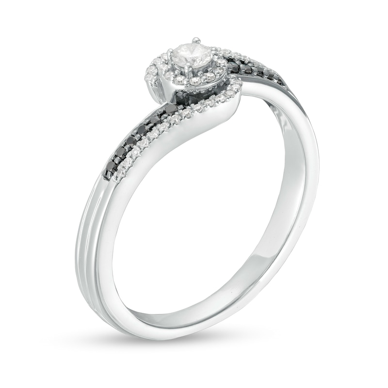 0.24 CT. T.W. Black and White Diamond Frame Bypass Promise Ring in Sterling Silver|Peoples Jewellers