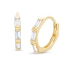 Thumbnail Image 0 of Baguette Cubic Zirconia Three Stone Hoop Earrings in 14K Gold
