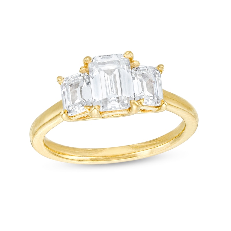 2.00 CT. T.W. Certified Emerald-Cut Lab-Created Diamond Three Stone Engagement Ring in 14K Gold (F/SI2)|Peoples Jewellers
