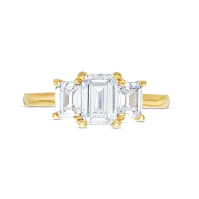 2.00 CT. T.W. Certified Emerald-Cut Lab-Created Diamond Three Stone Engagement Ring in 14K Gold (F/SI2)