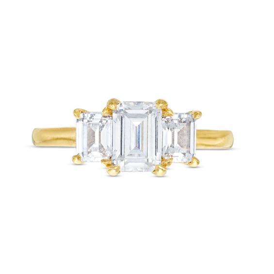 2.00 CT. T.W. Certified Emerald-Cut Lab-Created Diamond Three Stone Engagement Ring in 14K Gold (F/SI2)