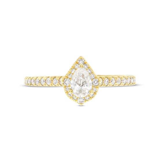 Celebration Infinite™ Canadian Certified Pear-Shaped Centre Diamond 0.69 CT. T.W. Frame Engagement Ring in 14K Gold