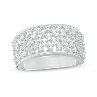 0.95 CT. T.W. Baguette and Round Diamond Lattice Anniversary Band in 10K White Gold