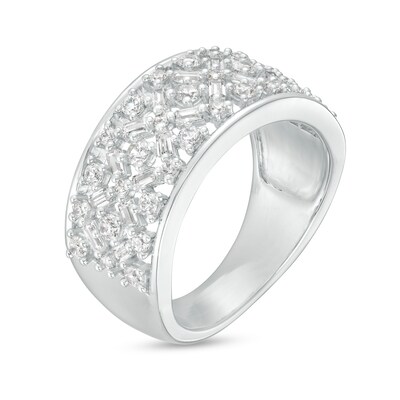 0.95 CT. T.W. Baguette and Round Diamond Lattice Anniversary Band in 10K White Gold