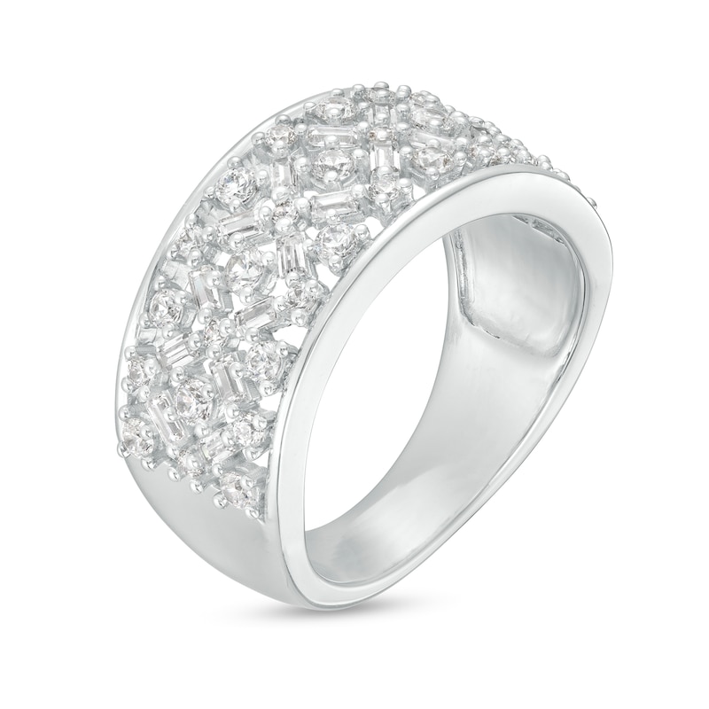 0.95 CT. T.W. Baguette and Round Diamond Lattice Anniversary Band in 10K White Gold|Peoples Jewellers