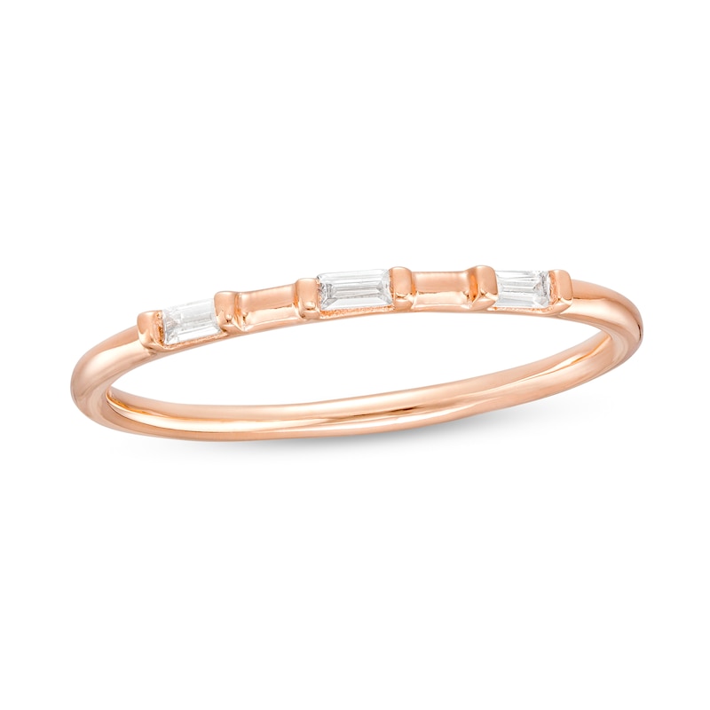 0.07 CT. T.W. Baguette Diamond Three Stone Anniversary Band in 10K Rose Gold|Peoples Jewellers