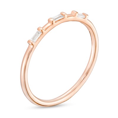 0.07 CT. T.W. Baguette Diamond Three Stone Anniversary Band in 10K Rose Gold