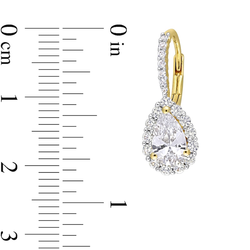 Pear-Shaped and Round White Lab-Created Sapphire Frame Drop Earrings in Sterling Silver with Yellow Rhodium