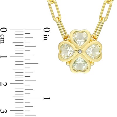 6.0mm Heart-Shaped Green Quartz and Diamond Accent Clover Necklace in Sterling Silver with Yellow Rhodium