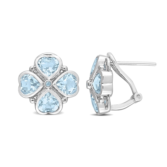 5.0mm Heart-Shaped and Round Sky Blue Topaz Clover Stud Earrings in Sterling Silver