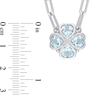 6.0mm Heart-Shaped Sky Blue Topaz and Diamond Accent Clover Necklace in Sterling Silver