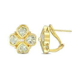 5.0mm Heart-Shaped and Round Green Quartz Clover Stud Earrings in Sterling Silver with Yellow Rhodium