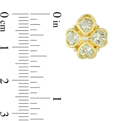 5.0mm Heart-Shaped and Round Green Quartz Clover Stud Earrings in Sterling Silver with Yellow Rhodium