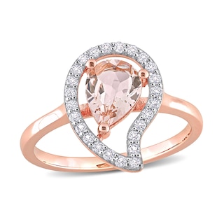 Pear-Shaped Morganite and White Topaz Frame Ring in Sterling Silver with Rose Rhodium