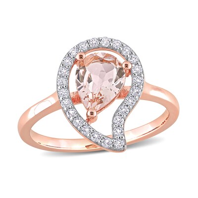 Pear-Shaped Morganite and White Topaz Frame Ring in Sterling Silver with Rose Rhodium