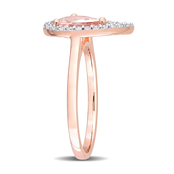 Pear-Shaped Morganite and White Topaz Frame Ring in Sterling Silver with Rose Rhodium