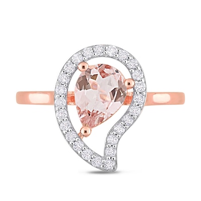 Pear-Shaped Morganite and White Topaz Frame Ring in Sterling Silver with Rose Rhodium