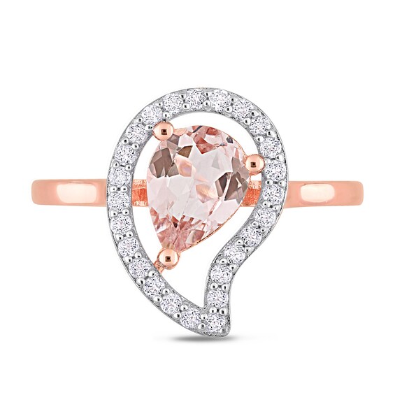 Pear-Shaped Morganite and White Topaz Frame Ring in Sterling Silver with Rose Rhodium