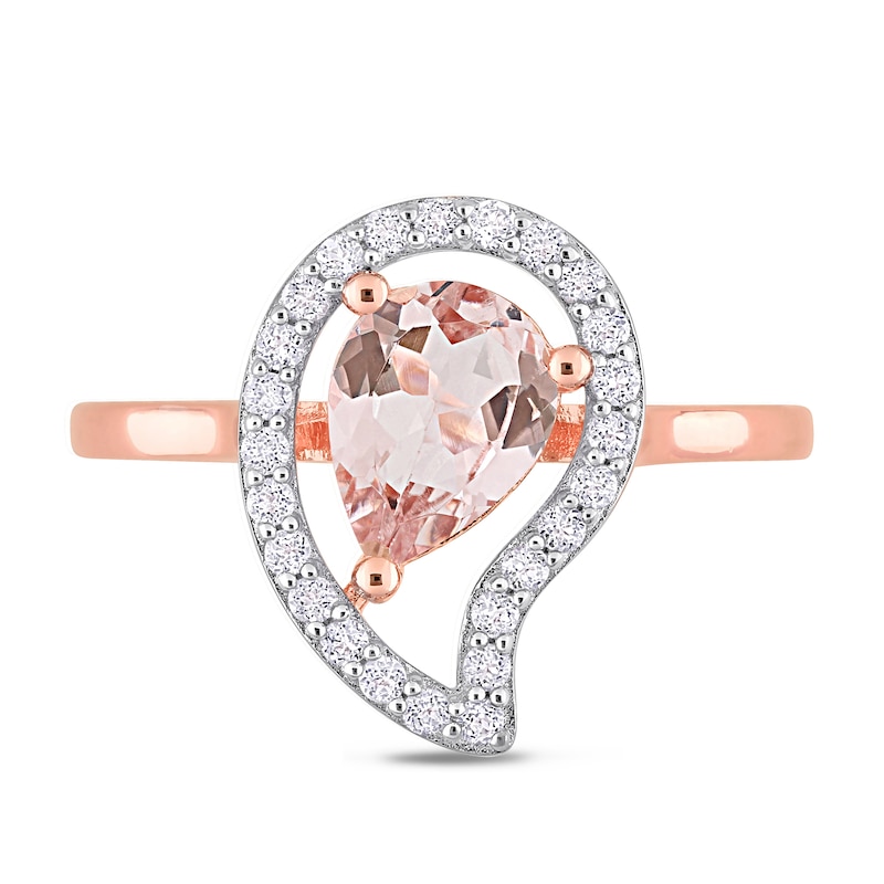 Pear-Shaped Morganite and White Topaz Frame Ring in Sterling Silver with Rose Rhodium|Peoples Jewellers