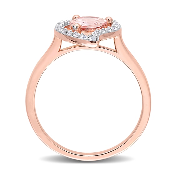 Pear-Shaped Morganite and White Topaz Frame Ring in Sterling Silver with Rose Rhodium