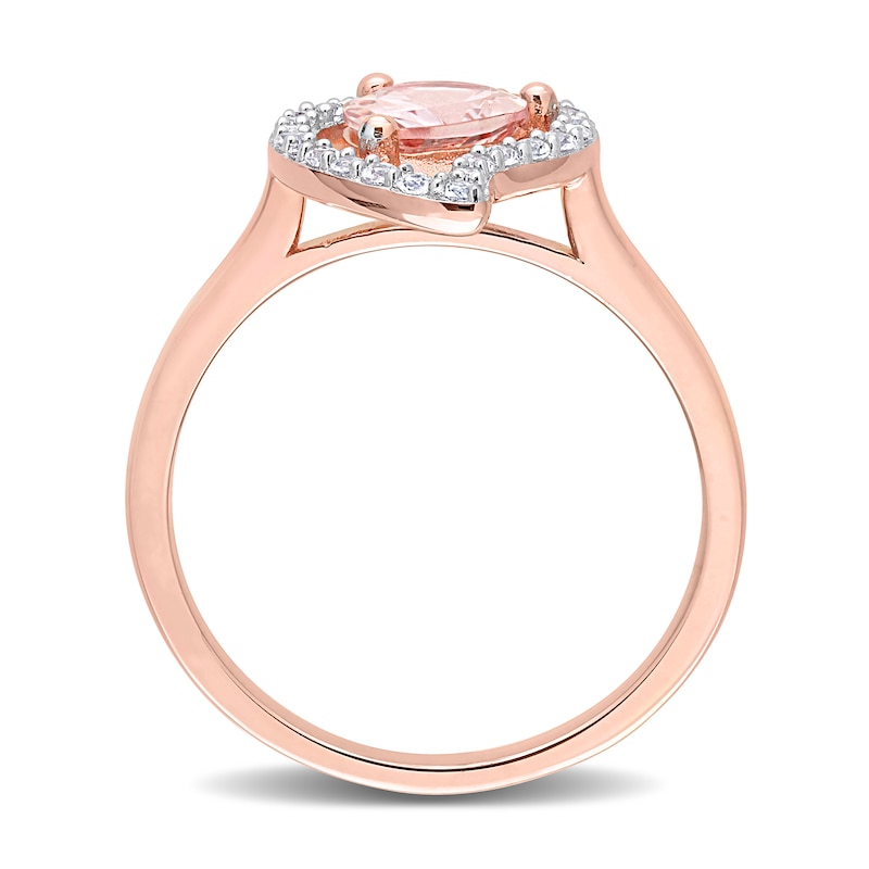 Pear-Shaped Morganite and White Topaz Frame Ring in Sterling Silver with Rose Rhodium|Peoples Jewellers