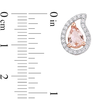 Pear-Shaped Morganite and White Topaz Frame Stud Earrings in Sterling Silver with Rose Rhodium