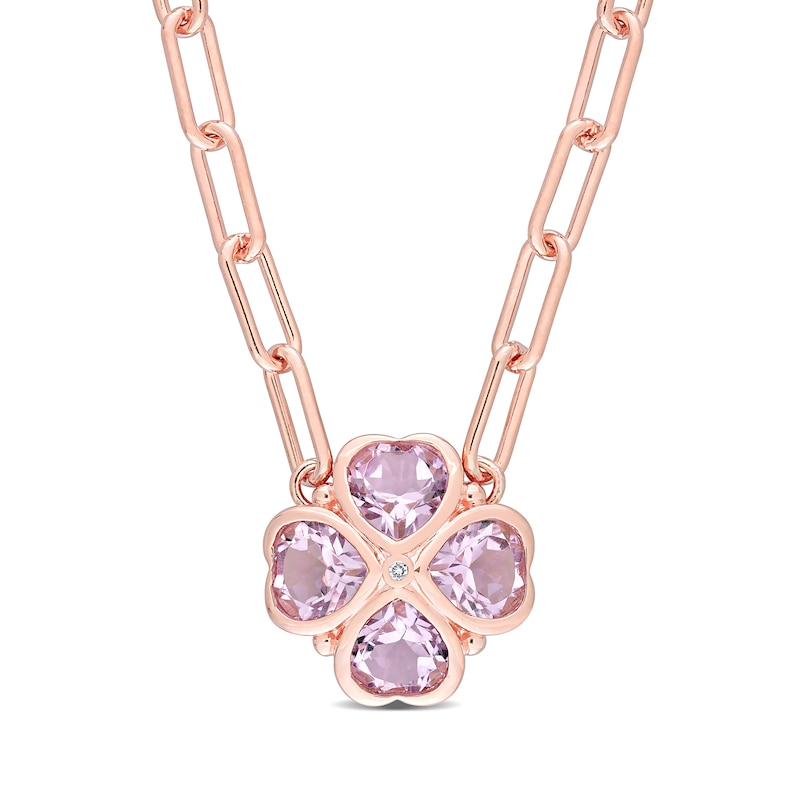 6.0mm Heart-Shaped Amethyst and Diamond Accent Clover Necklace in Sterling Silver with Rose Rhodium|Peoples Jewellers
