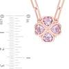 6.0mm Heart-Shaped Amethyst and Diamond Accent Clover Necklace in Sterling Silver with Rose Rhodium