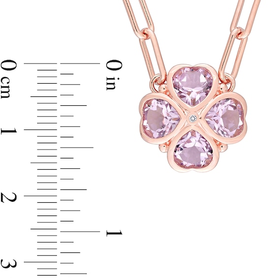 6.0mm Heart-Shaped Amethyst and Diamond Accent Clover Necklace in Sterling Silver with Rose Rhodium