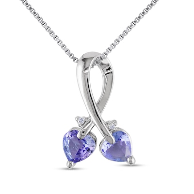 5.0mm Heart-Shaped Tanzanite and Diamond Accent Loop Pendant in Sterling Silver