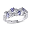 Thumbnail Image 0 of Pear-Shaped and Round Tanzanite Four Stone Ribbon Alternating Ring in Sterling Silver