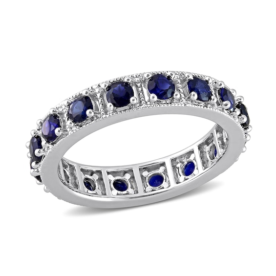 Blue Lab-Created Sapphire Vintage-Style Eternity Band in Sterling Silver