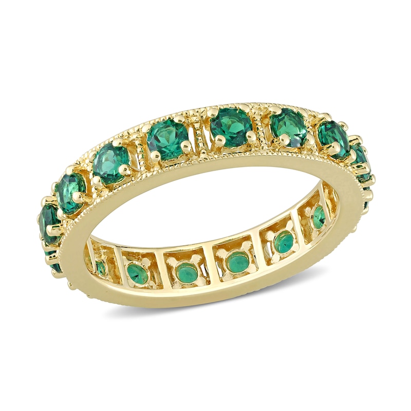 Lab-Created Emerald Vintage-Style Eternity Band in Sterling Silver with Yellow Rhodium|Peoples Jewellers
