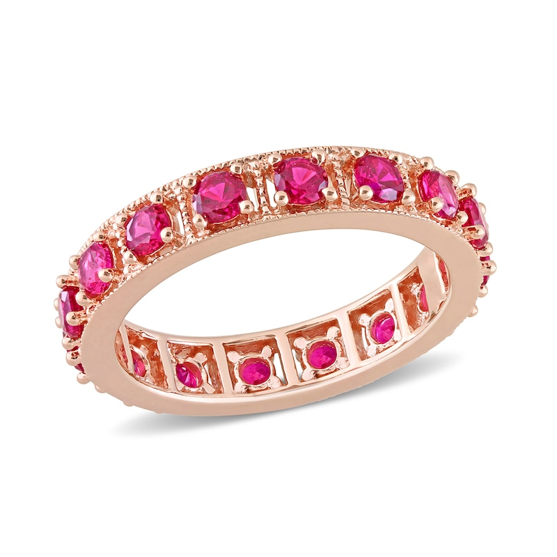 Lab-Created Ruby Vintage-Style Eternity Band in Sterling Silver with Rose Rhodium|Peoples Jewellers