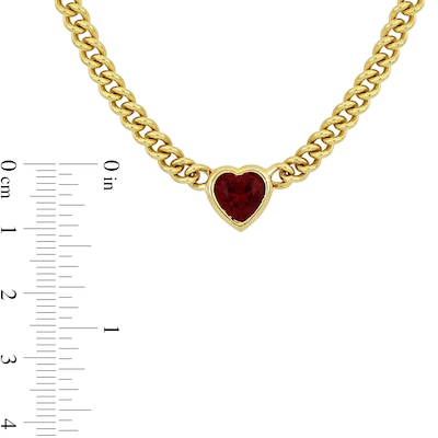 8.0mm Heart-Shaped Lab-Created Ruby Solitaire Curb Chain Necklace in Sterling Silver with Yellow Rhodium