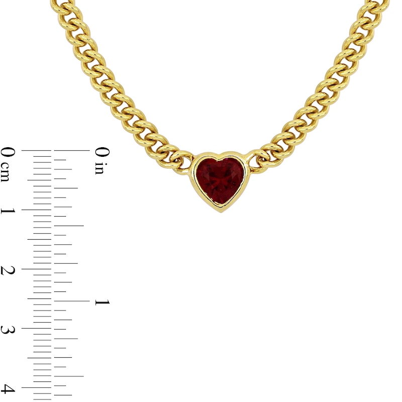 8.0mm Heart-Shaped Lab-Created Ruby Solitaire Curb Chain Necklace in Sterling Silver with Yellow Rhodium|Peoples Jewellers