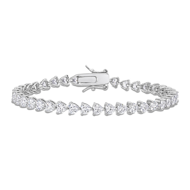 4.0mm Heart-Shaped White Lab-Created Sapphire Tennis Bracelet in Sterling Silver