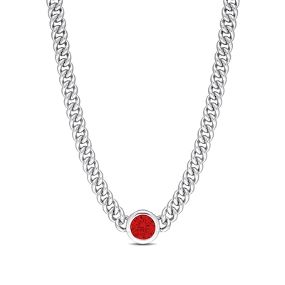 7.0mm Lab-Created Ruby Solitaire Curb Chain Necklace in Sterling Silver - 17.5"