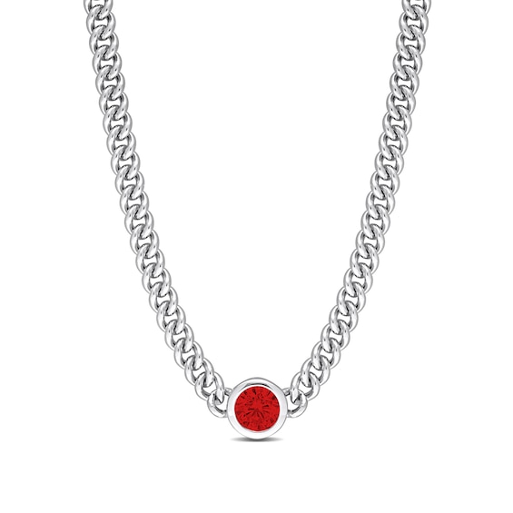 7.0mm Lab-Created Ruby Solitaire Curb Chain Necklace in Sterling Silver - 17.5"