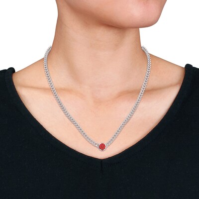 7.0mm Lab-Created Ruby Solitaire Curb Chain Necklace in Sterling Silver - 17.5"