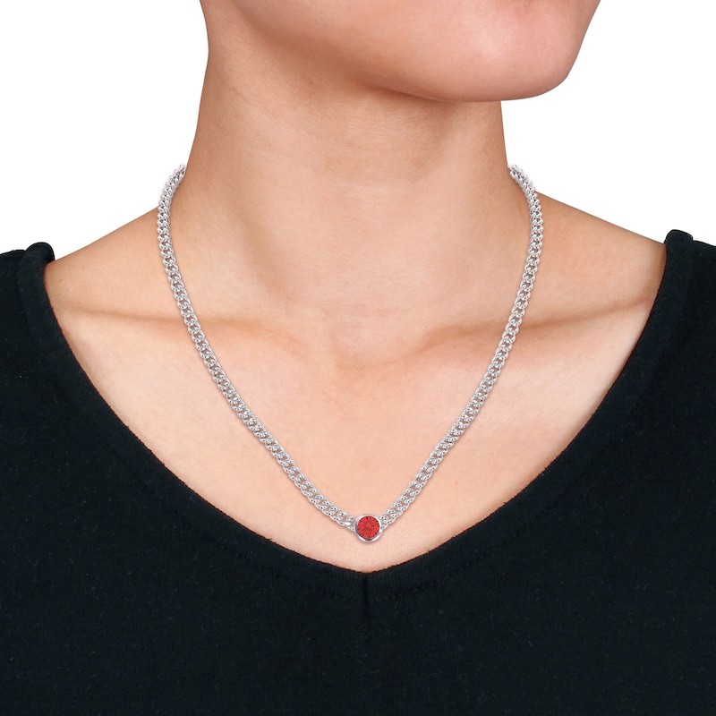 7.0mm Lab-Created Ruby Solitaire Curb Chain Necklace in Sterling Silver - 17.5"|Peoples Jewellers