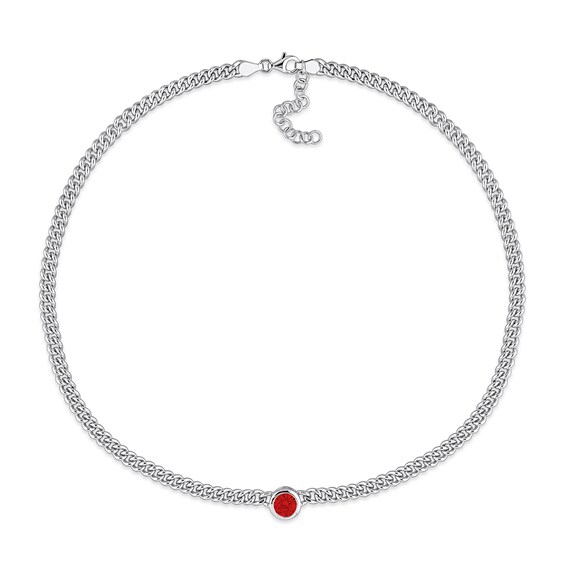 7.0mm Lab-Created Ruby Solitaire Curb Chain Necklace in Sterling Silver - 17.5"