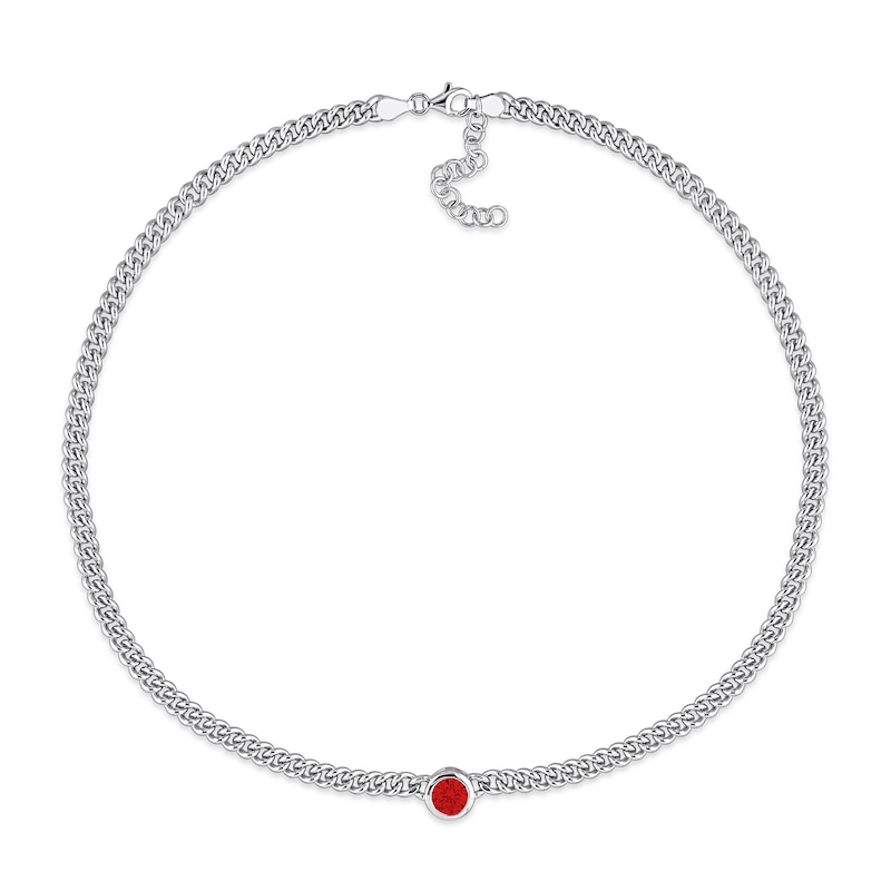 7.0mm Lab-Created Ruby Solitaire Curb Chain Necklace in Sterling Silver - 17.5"|Peoples Jewellers