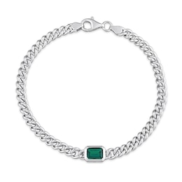 Octagonal Lab-Created Emerald Solitaire Curb Chain Bracelet in Sterling Silver - 7.5&quot;